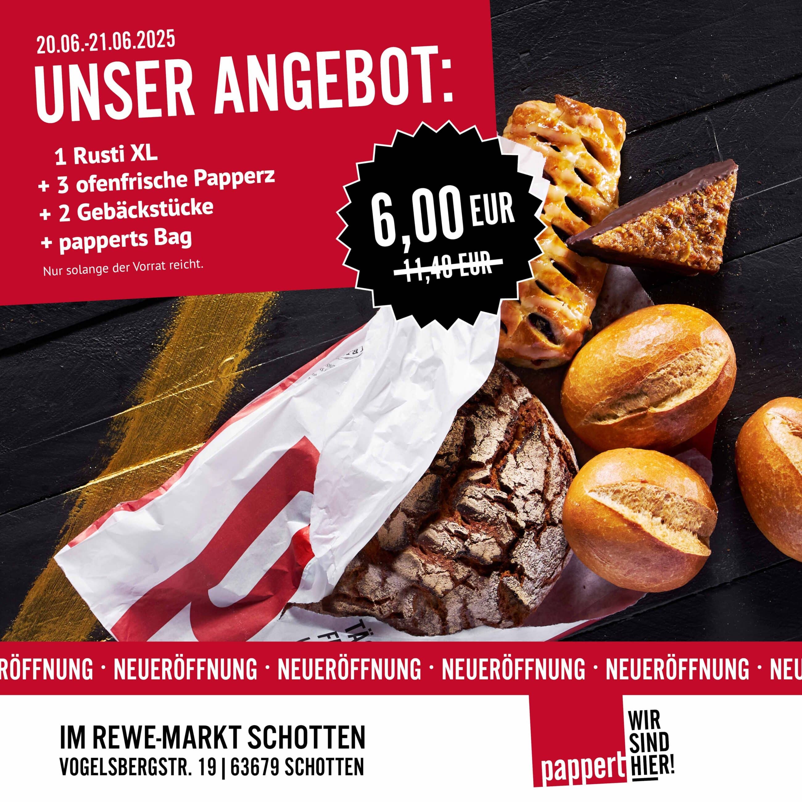 Bäckerei Pappert feiert Neueröffnung im REWE-Markt in Schotten.